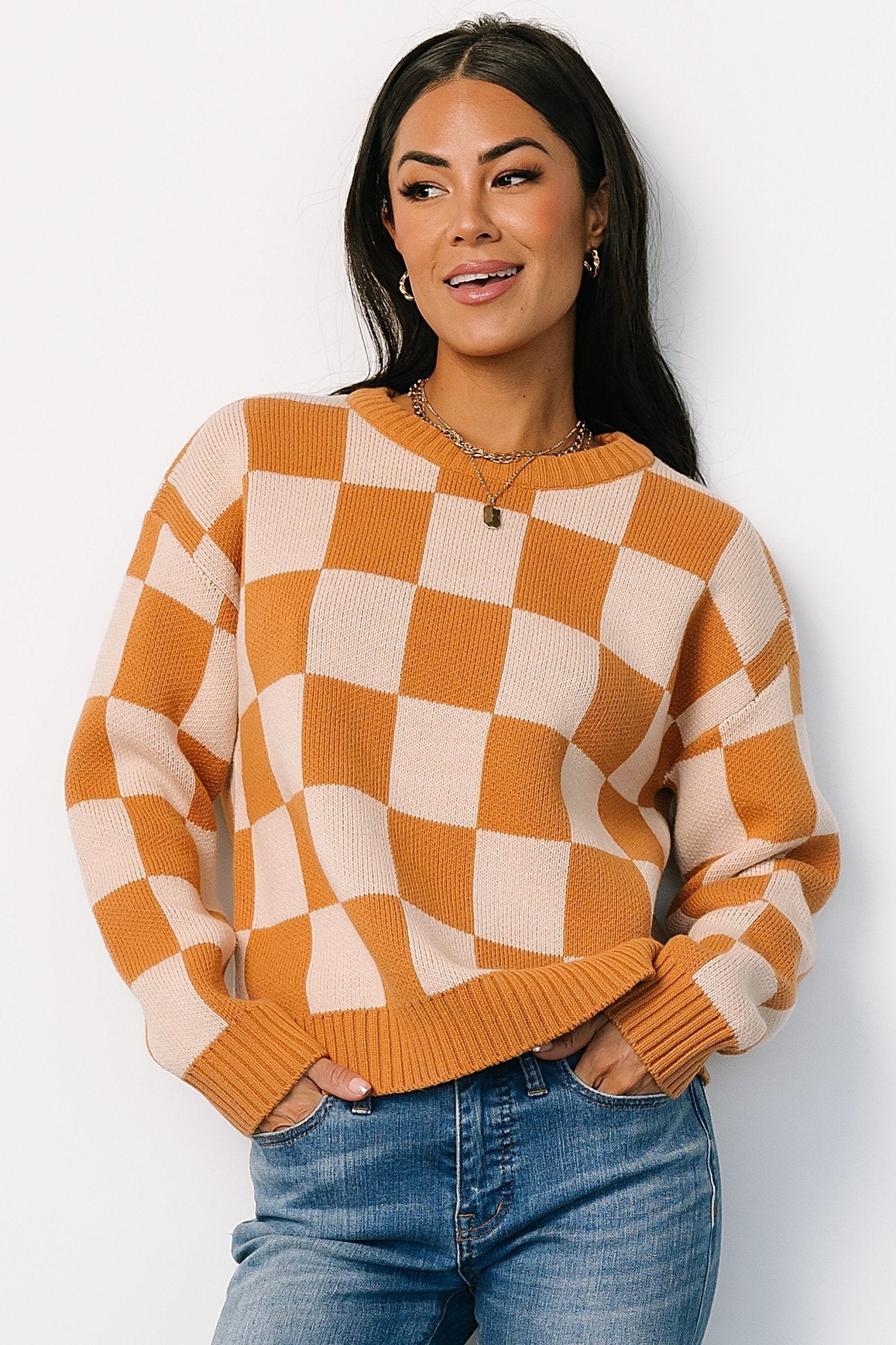 Quincy Checkered Sweater | Pumpkin Spice - Baltic Born