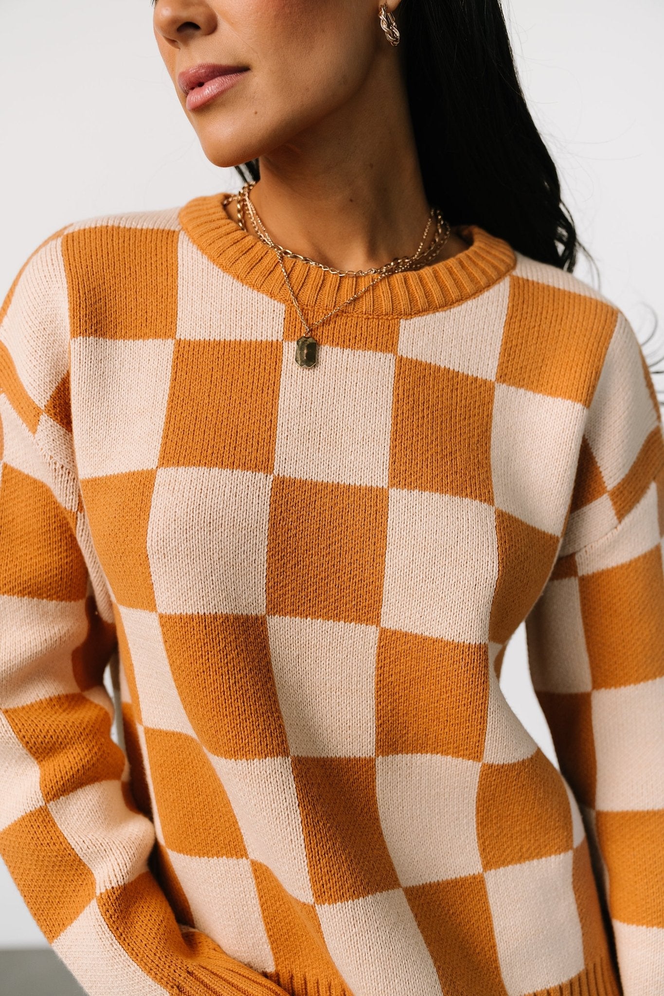 Quincy Checkered Sweater | Pumpkin Spice - Baltic Born