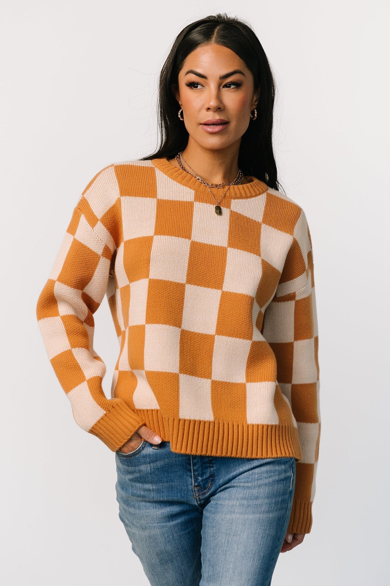 Quincy Checkered Sweater | Pumpkin Spice - Baltic Born