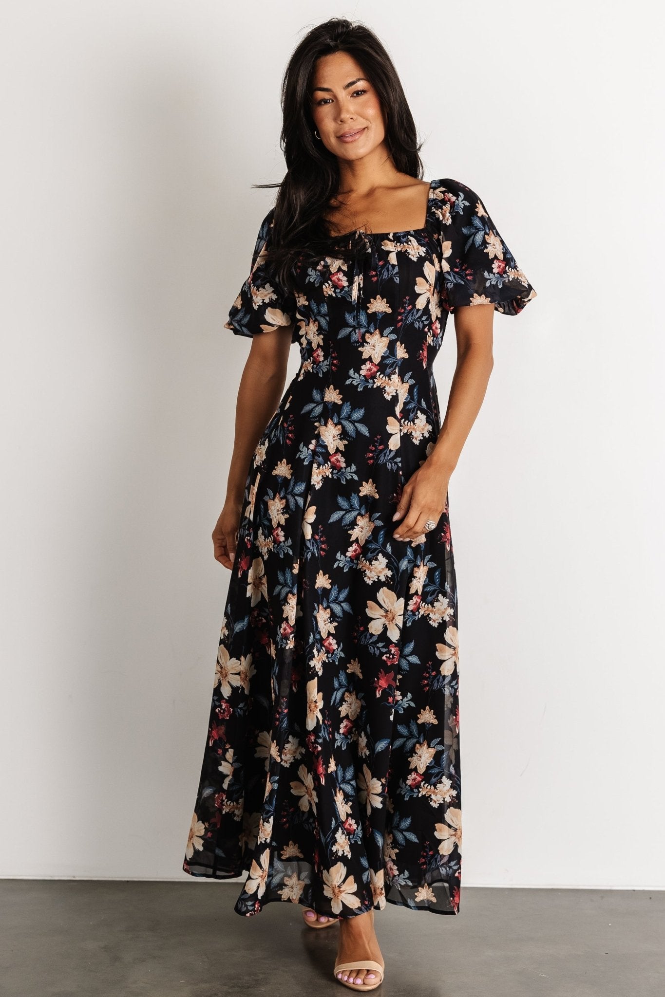 Raelynn Maxi Dress Black Floral, Smocked Back | Baltic Born S Raelynn Maxi Dress Black Floral, Smocked Back | Baltic Born S