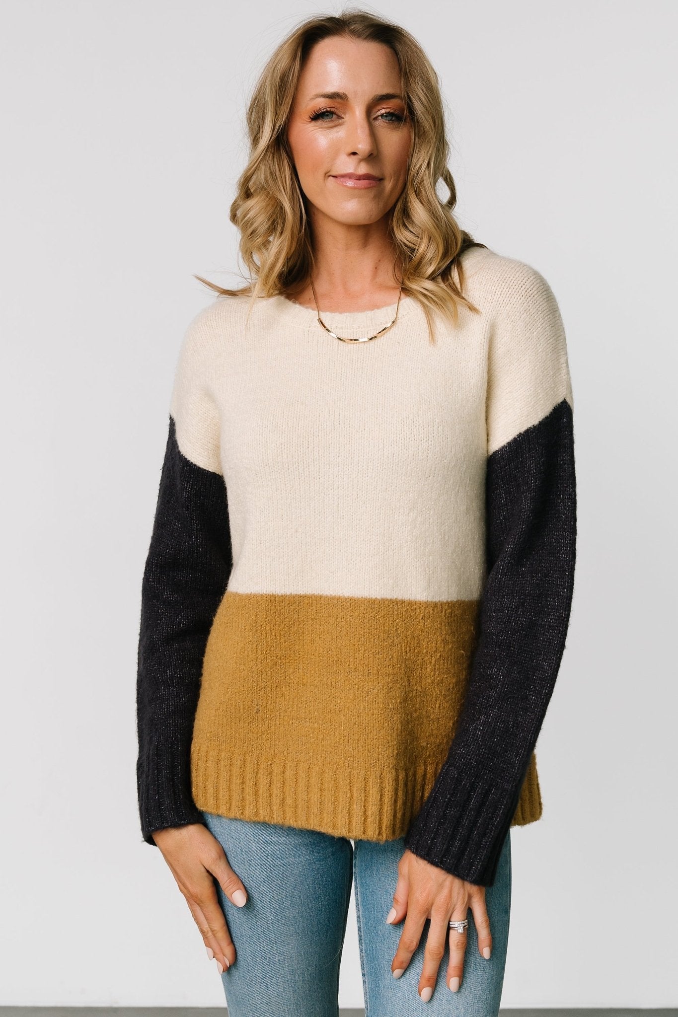 Randi Color Block Sweater | Cream + Navy - Baltic Born