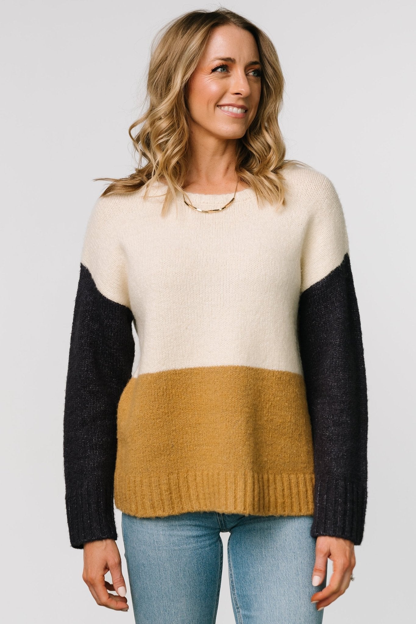 Randi Color Block Sweater | Cream + Navy - Baltic Born