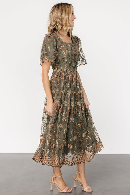 Ravenna Embroidered Dress | Olive Floral - Baltic Born