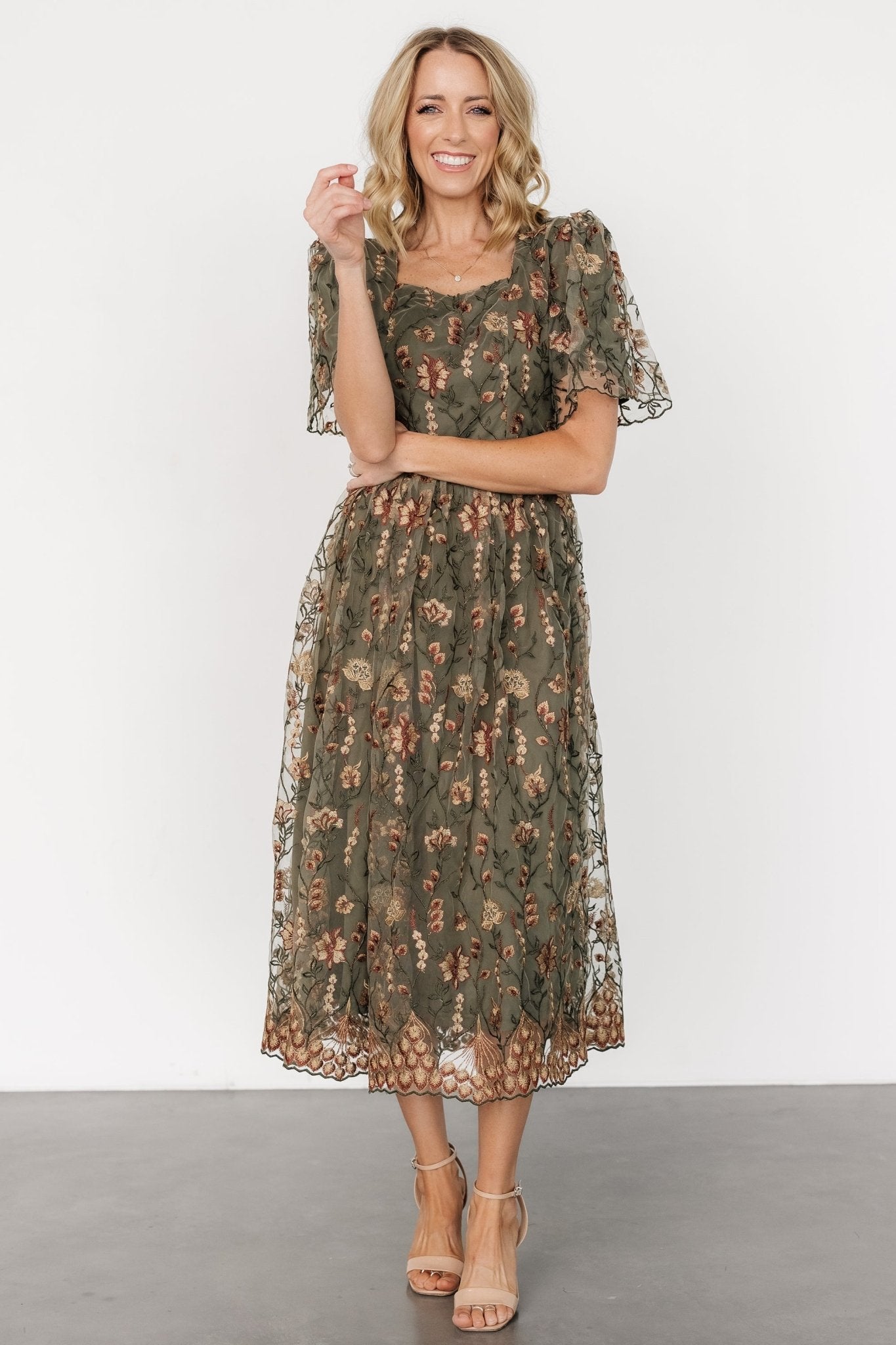 Ravenna Embroidered Dress | Olive Floral - Baltic Born