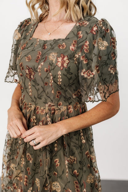 Ravenna Embroidered Dress | Olive Floral - Baltic Born