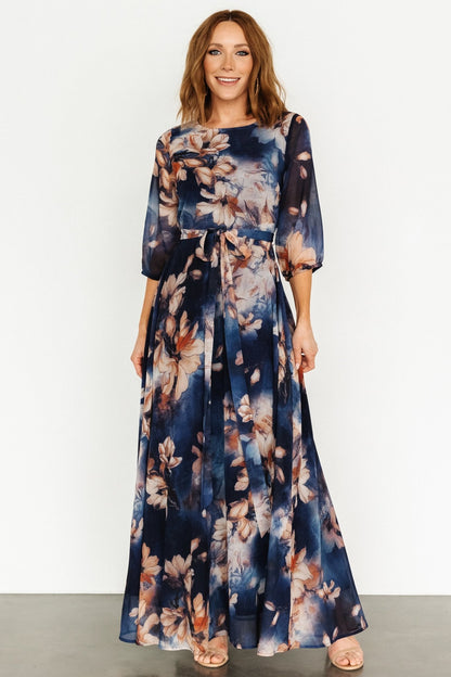 Rebecca Maxi Dress | Dark Blue Floral - Baltic Born