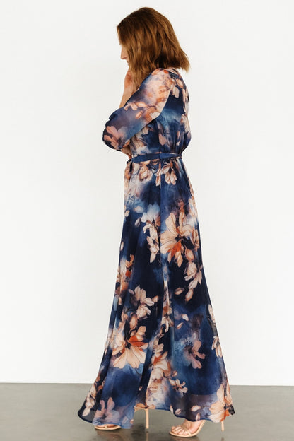 Rebecca Maxi Dress | Dark Blue Floral - Baltic Born