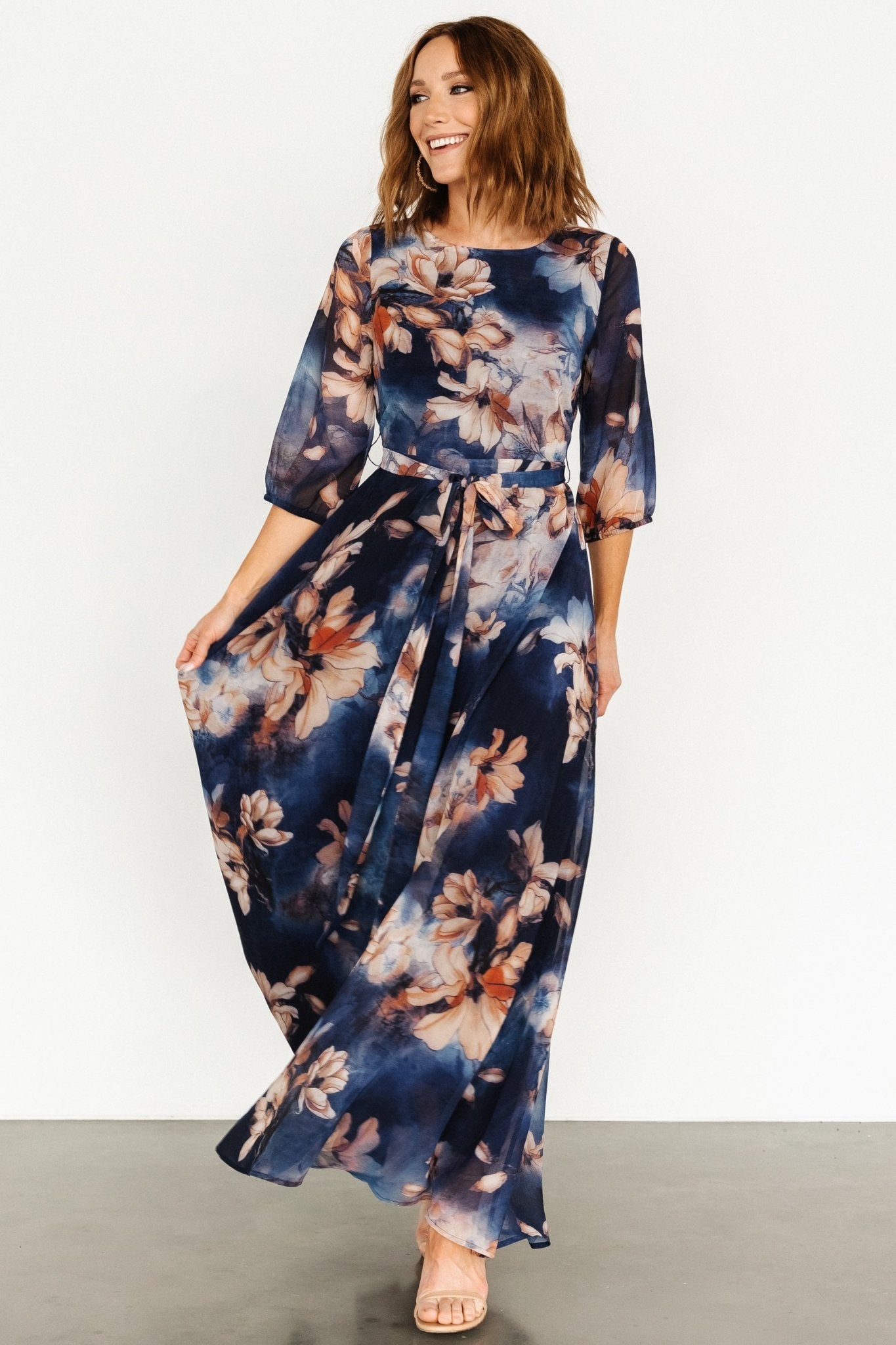 Rebecca Maxi Dress | Dark Blue Floral - Baltic Born