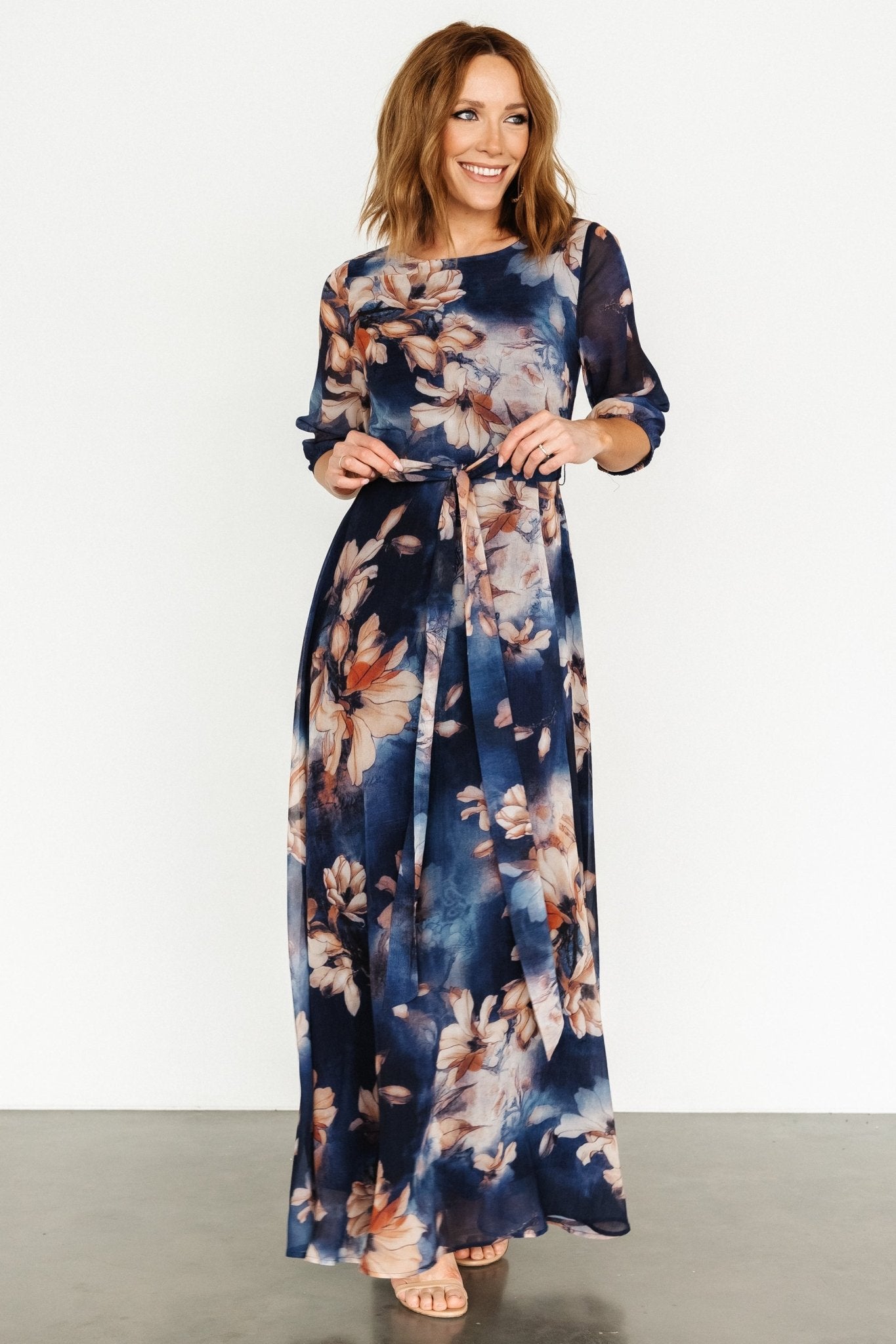 Rebecca Maxi Dress | Dark Blue Floral - Baltic Born