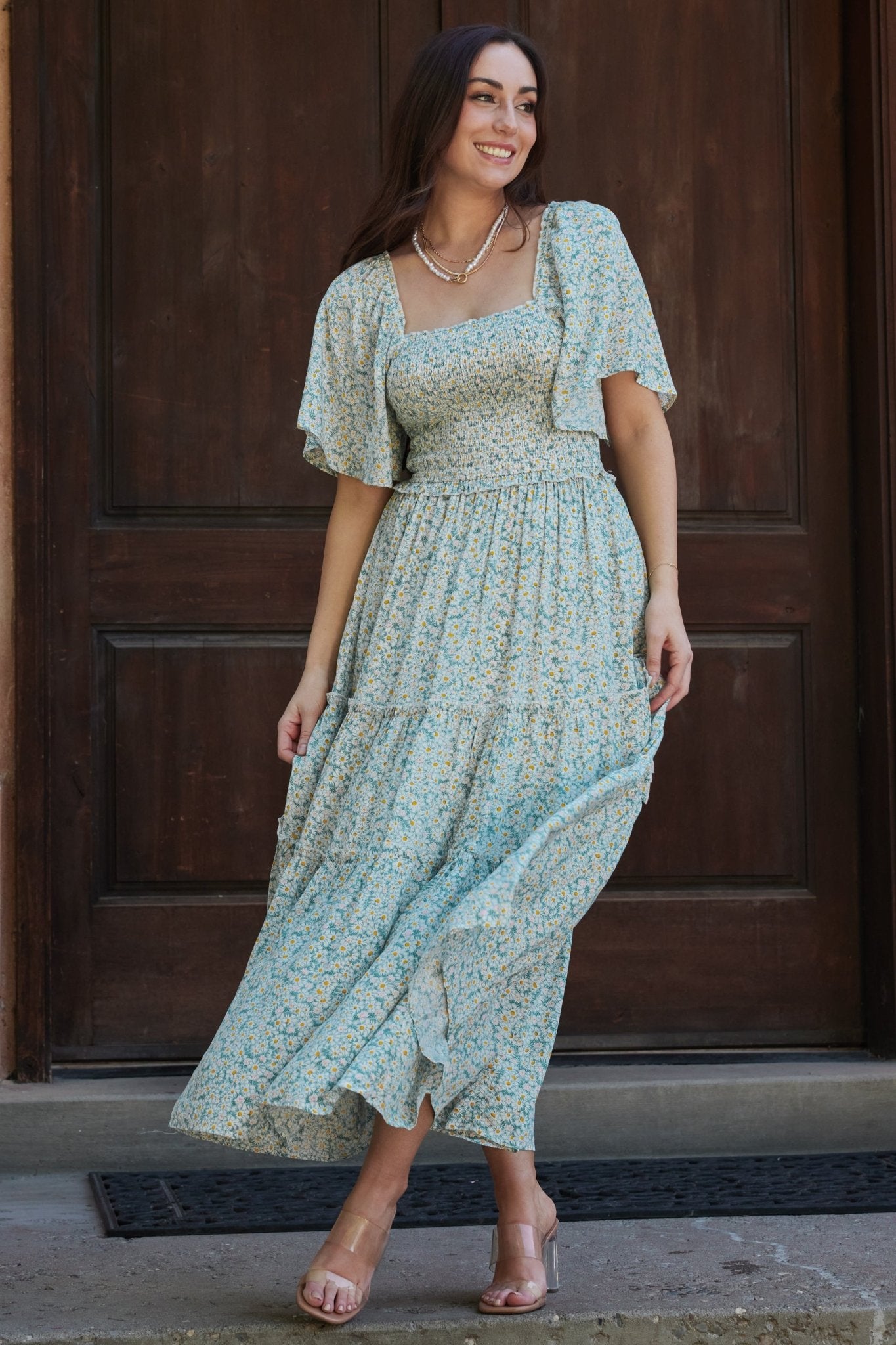 Regina Smocked Maxi Dress | Green Floral - Baltic Born