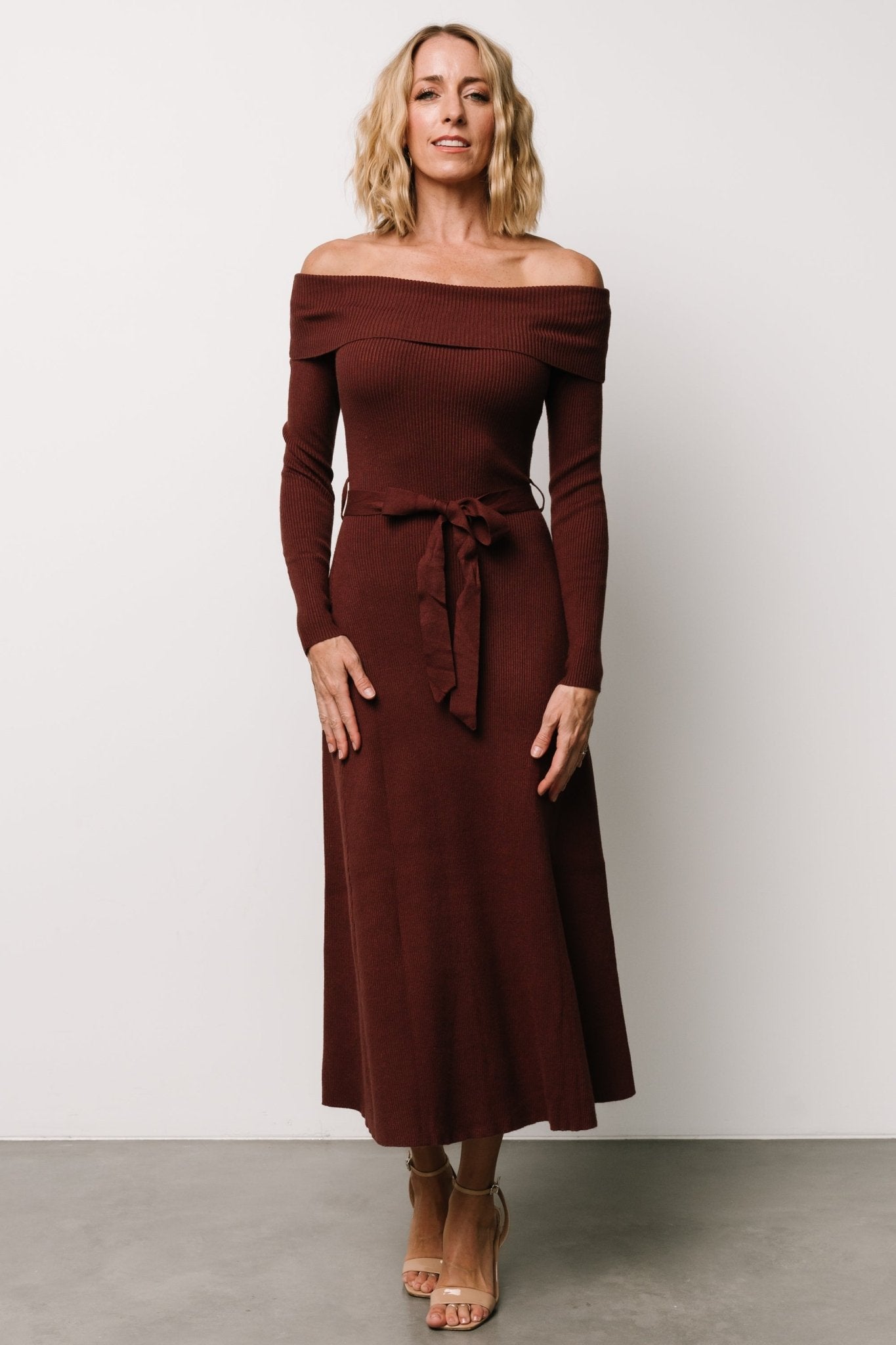 Rheta Off Shoulder Sweater Dress | Mahogany - Baltic Born