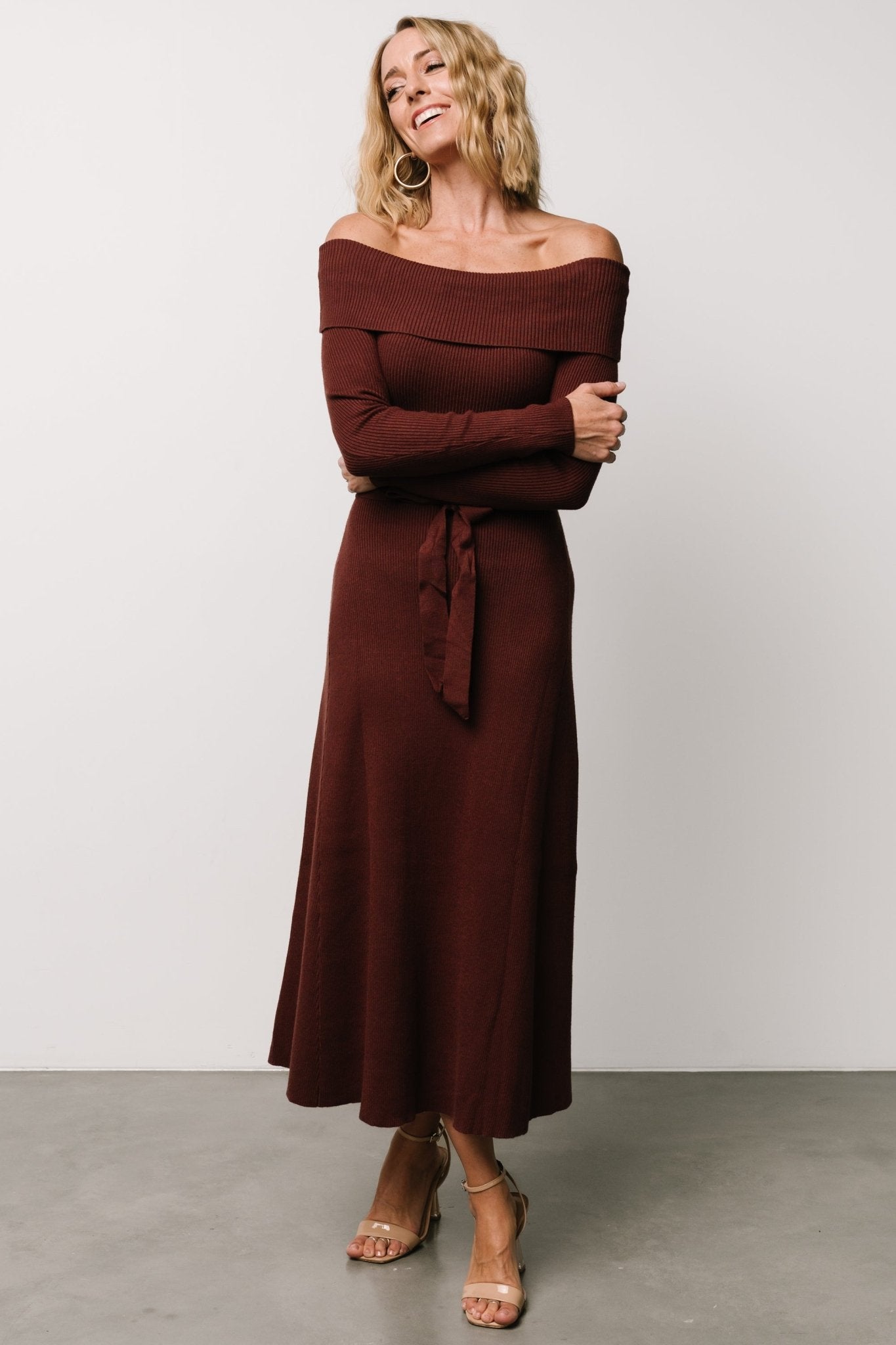 Rheta Off Shoulder Sweater Dress | Mahogany - Baltic Born