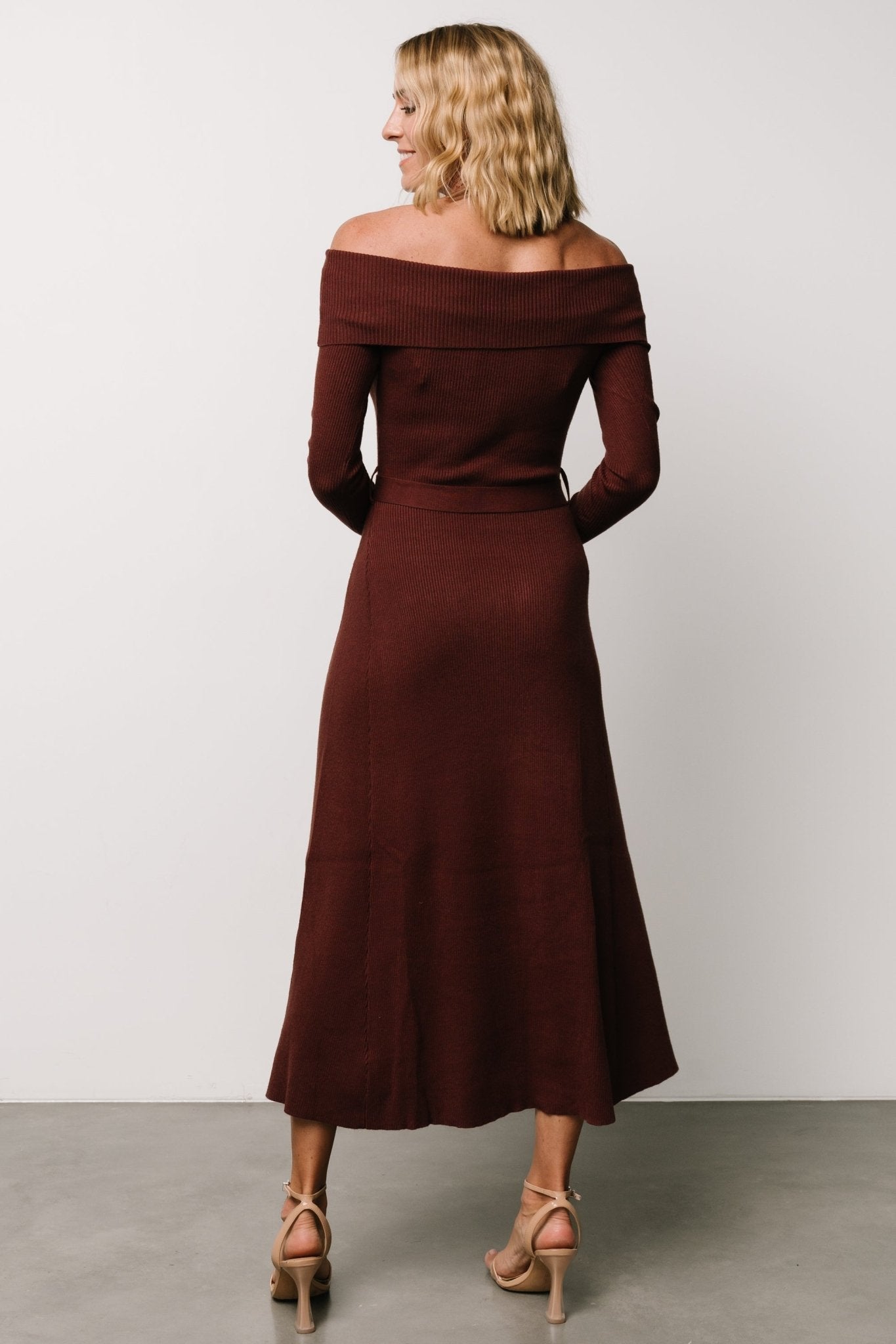 Rheta Off Shoulder Sweater Dress Mahogany - Main Image