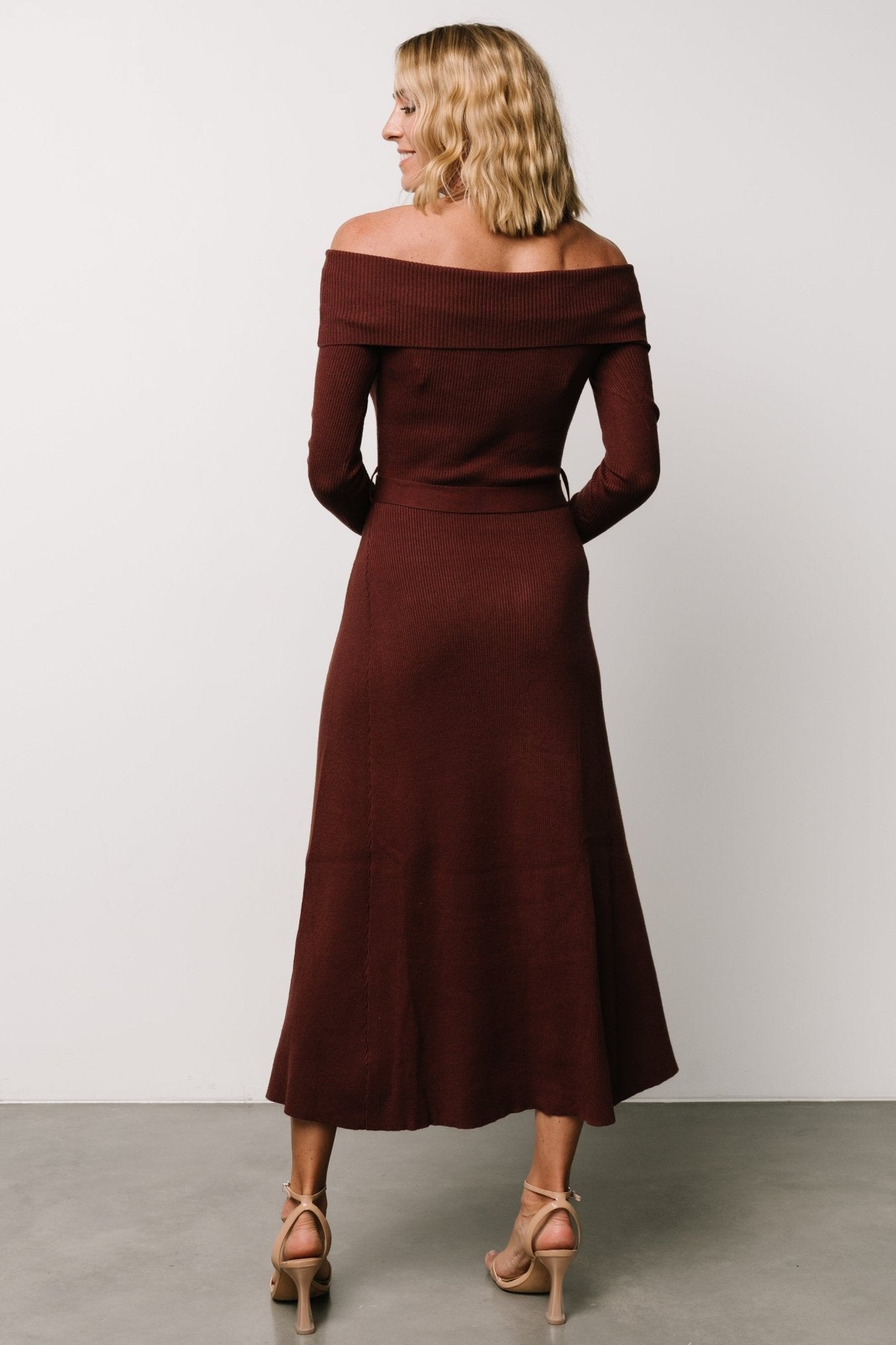 Rheta Off Shoulder Sweater Dress | Mahogany - Baltic Born