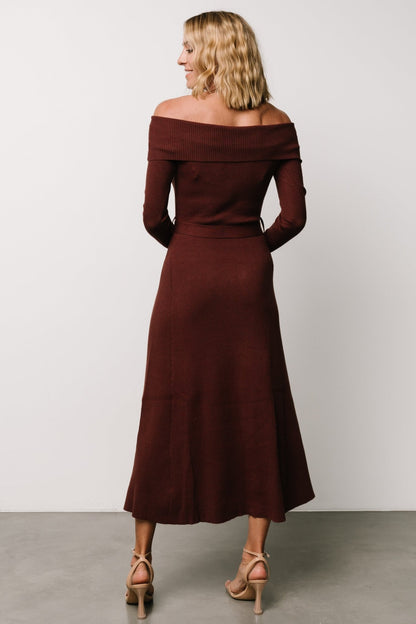 Rheta Off Shoulder Sweater Dress | Mahogany - Baltic Born