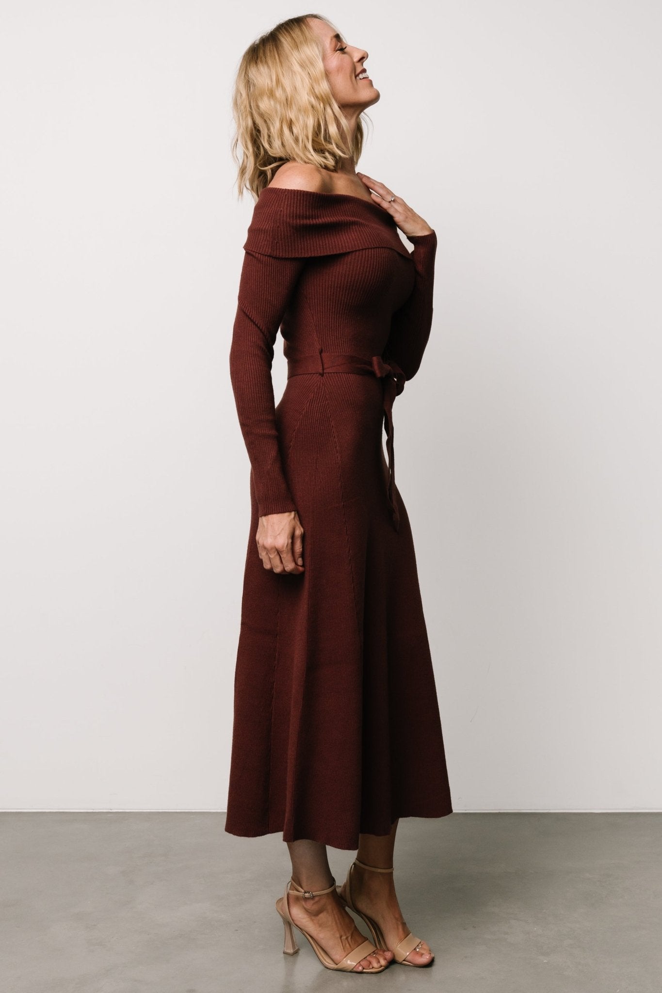 Rheta Off Shoulder Sweater Dress | Mahogany - Baltic Born