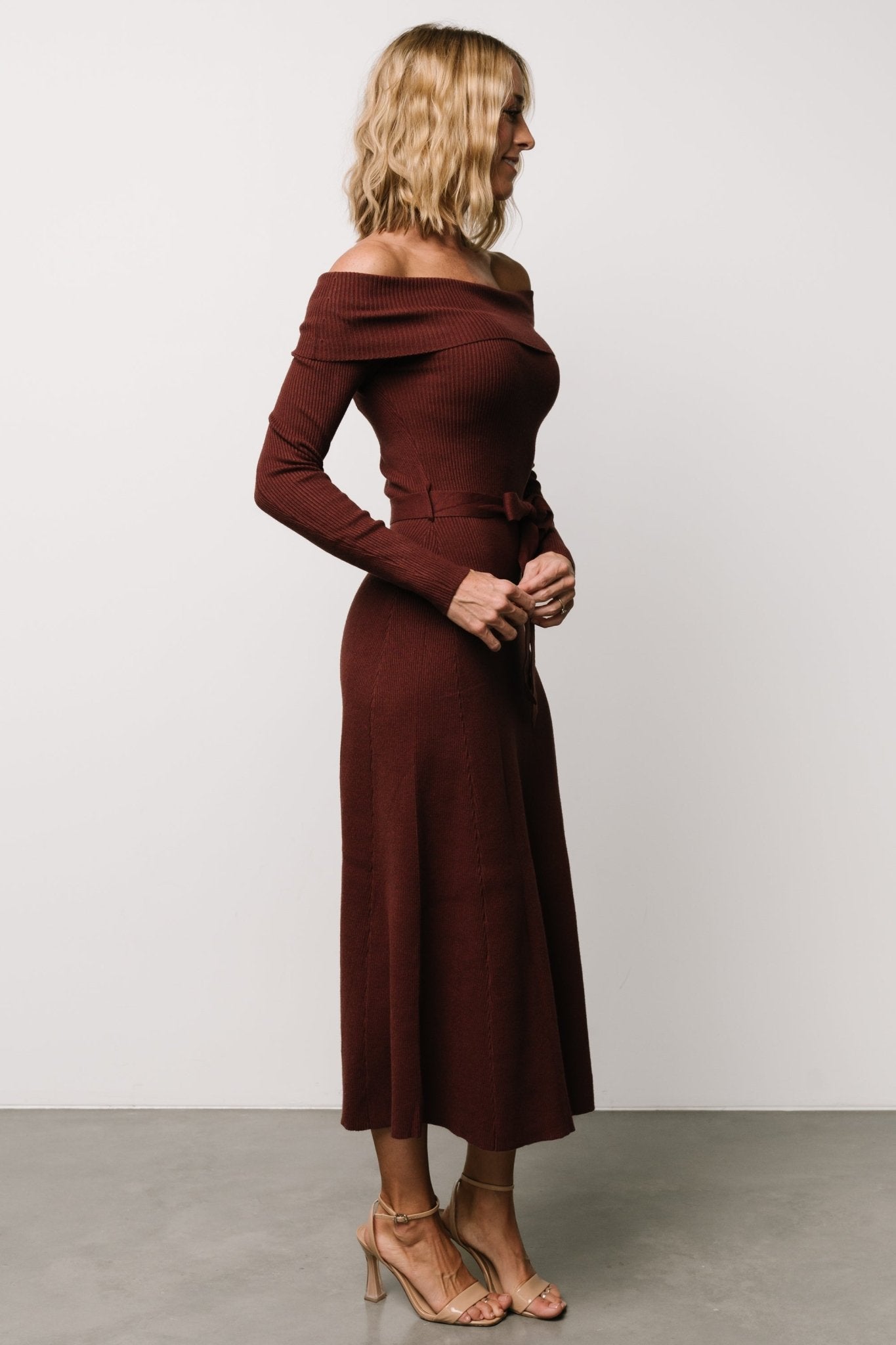 Rheta Off Shoulder Sweater Dress | Mahogany - Baltic Born