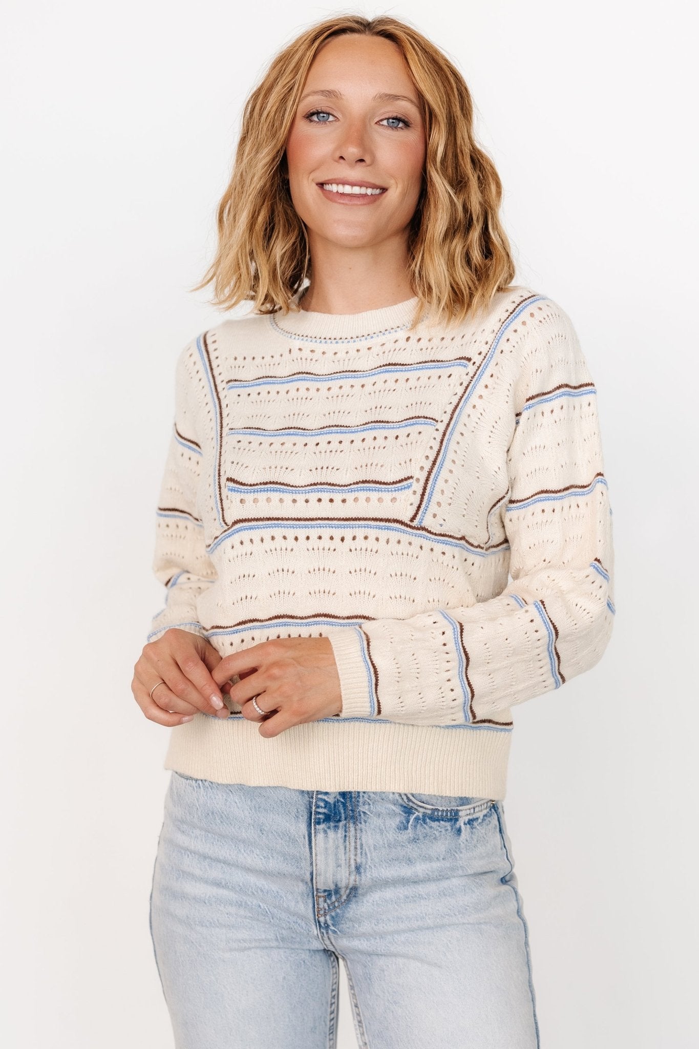 Rhya Knit Sweater | Cream + Blue - Baltic Born