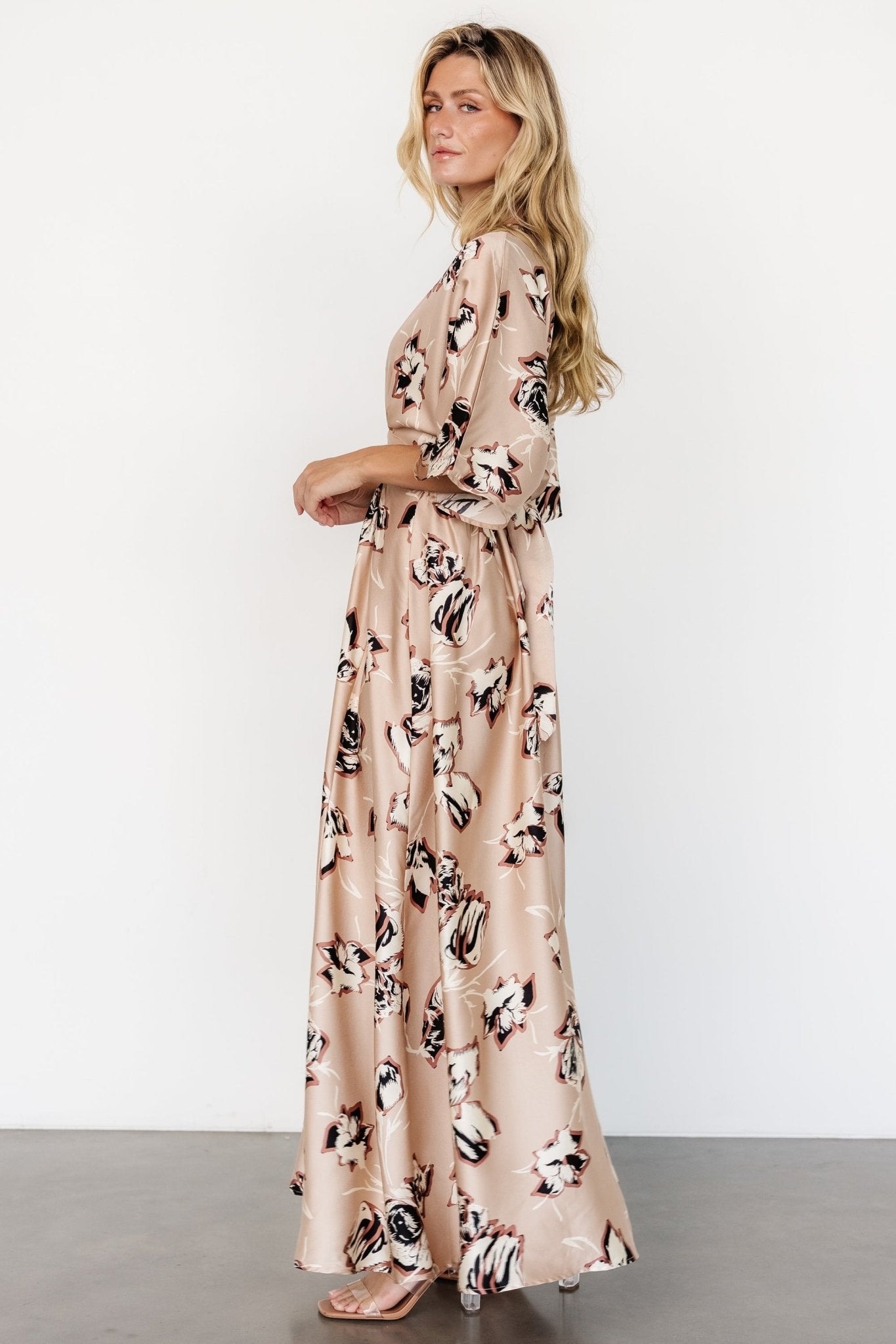 Romilly Satin Maxi Dress | Champagne Print - Baltic Born