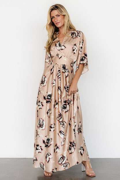 Romilly Satin Maxi Dress | Champagne Print - Baltic Born