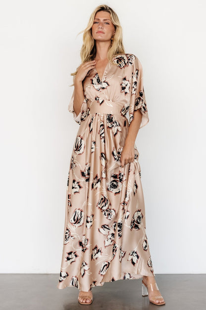 Romilly Satin Maxi Dress | Champagne Print - Baltic Born