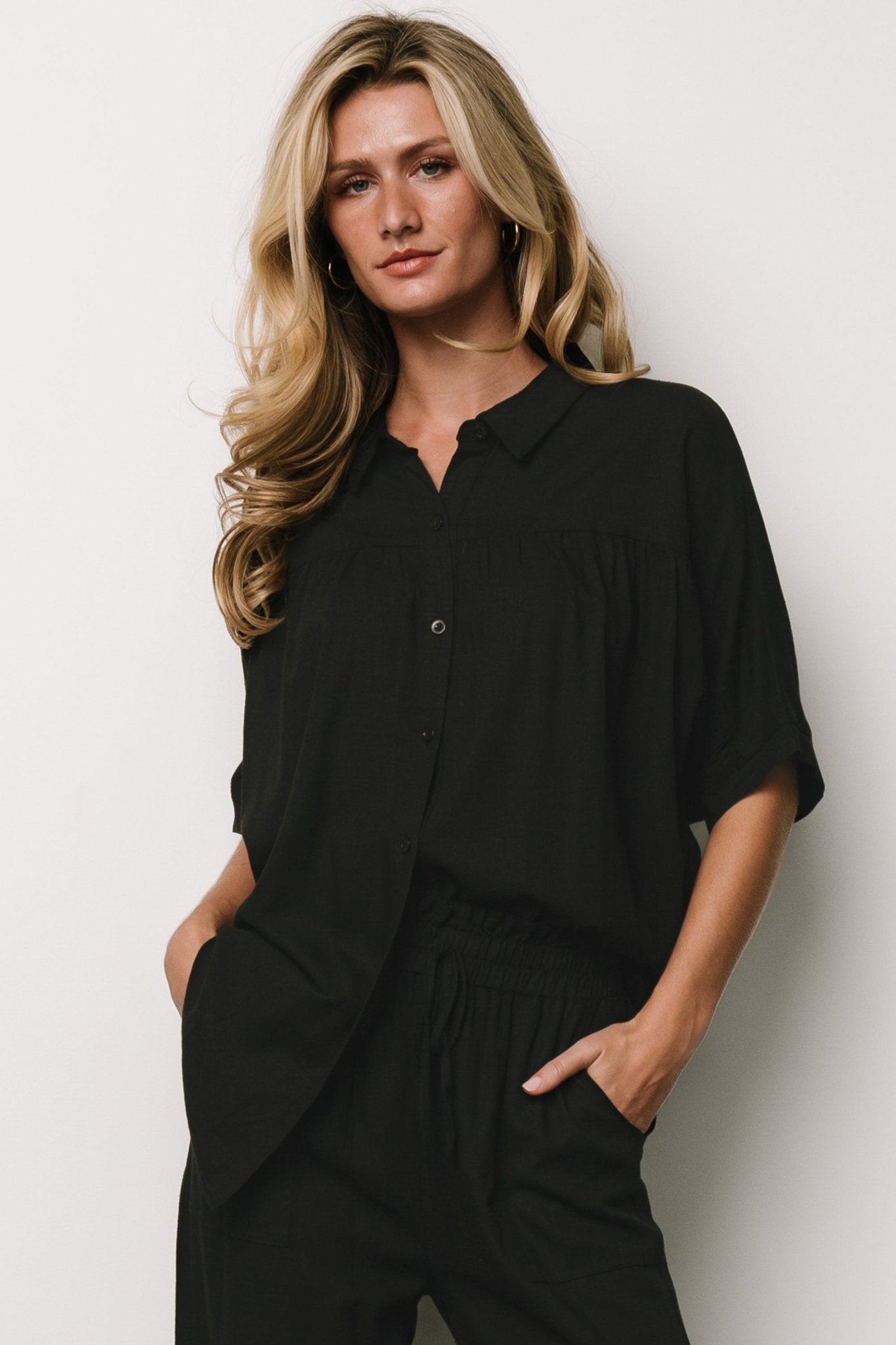 Romy Button Top | Black - Baltic Born