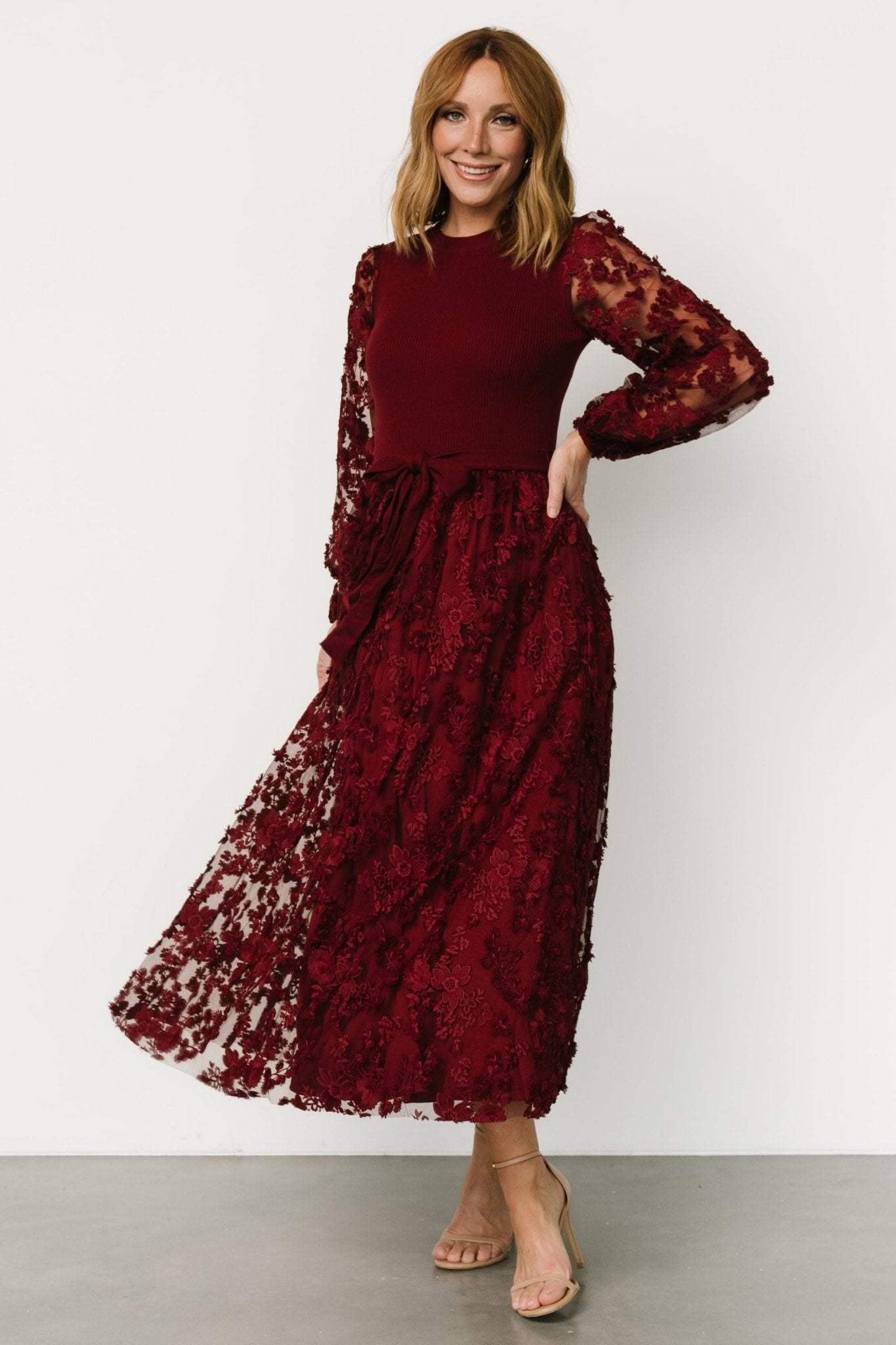 Roslyn Embroidered Dress | Wine - Baltic Born