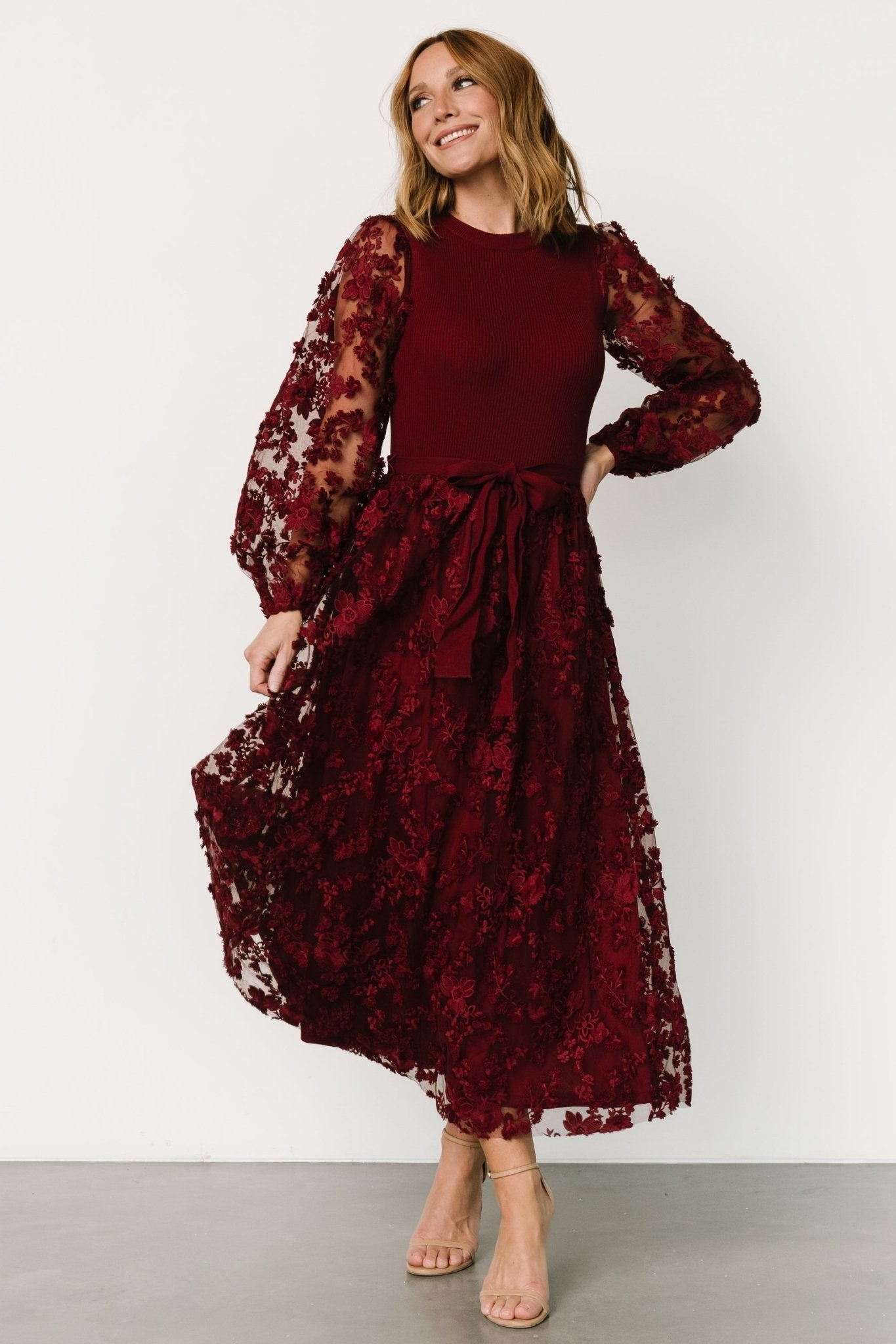 Roslyn Embroidered Dress | Wine - Baltic Born