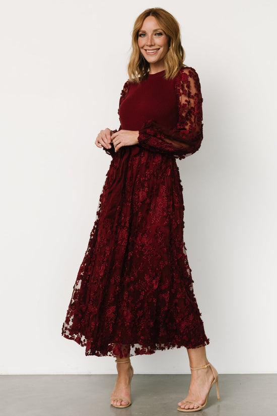 Artisanal Embroidered Dress 100% Cotton Wine 603095 main image 1