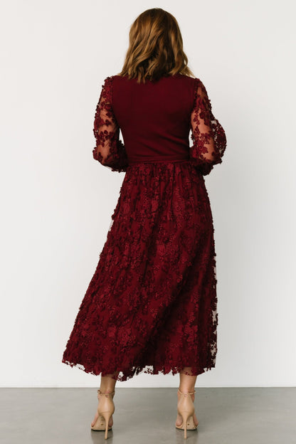 Roslyn Embroidered Dress | Wine - Baltic Born