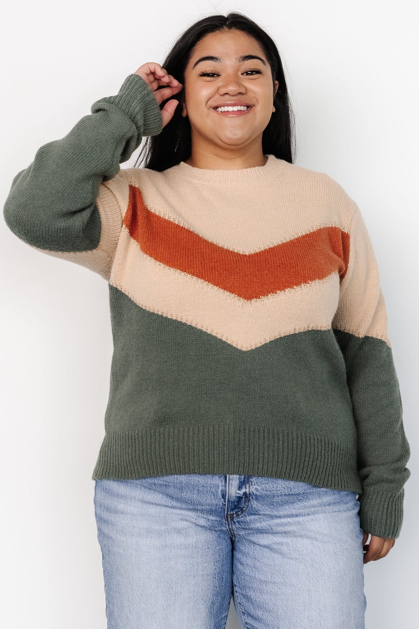 Rowen Color Block Sweater Natural Green Baltic Born