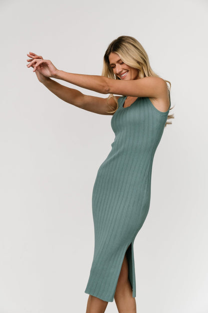 Rue Ribbed Midi Dress | Eucalyptus - Baltic Born