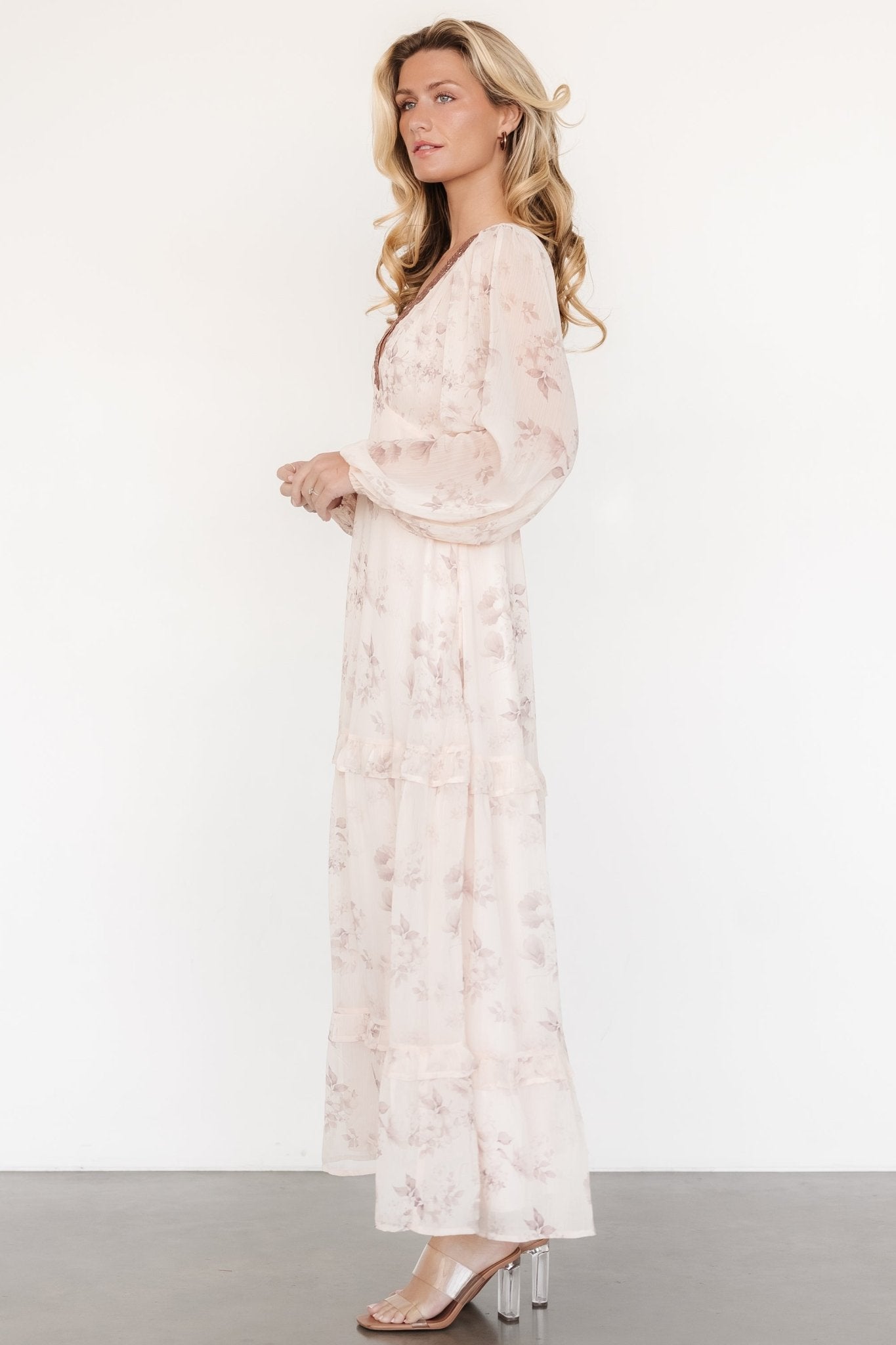 Rumi Deep V Maxi Dress | Beige + Clove Floral - Baltic Born