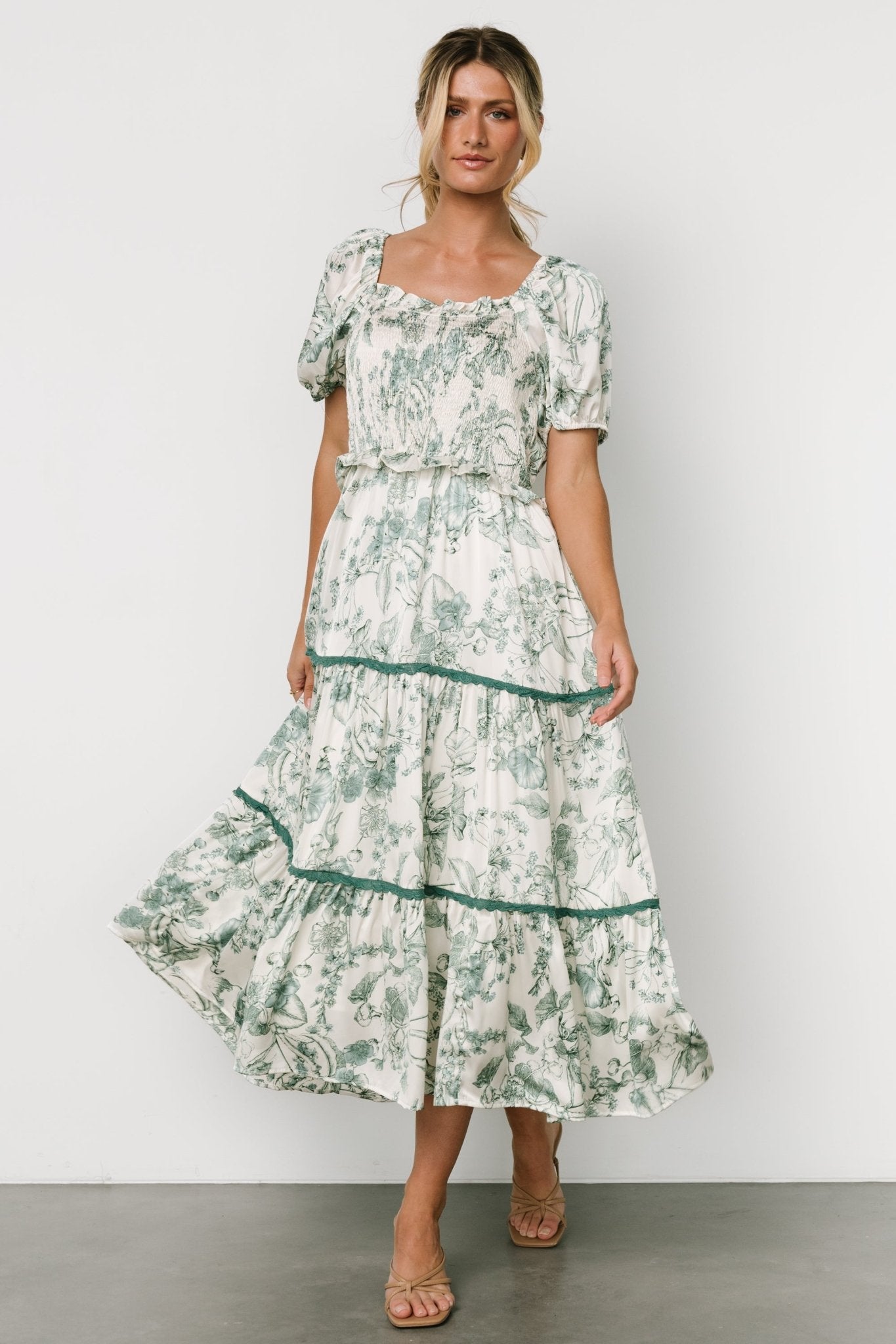 Ruthie Tiered Midi Dress | Green Print - Baltic Born