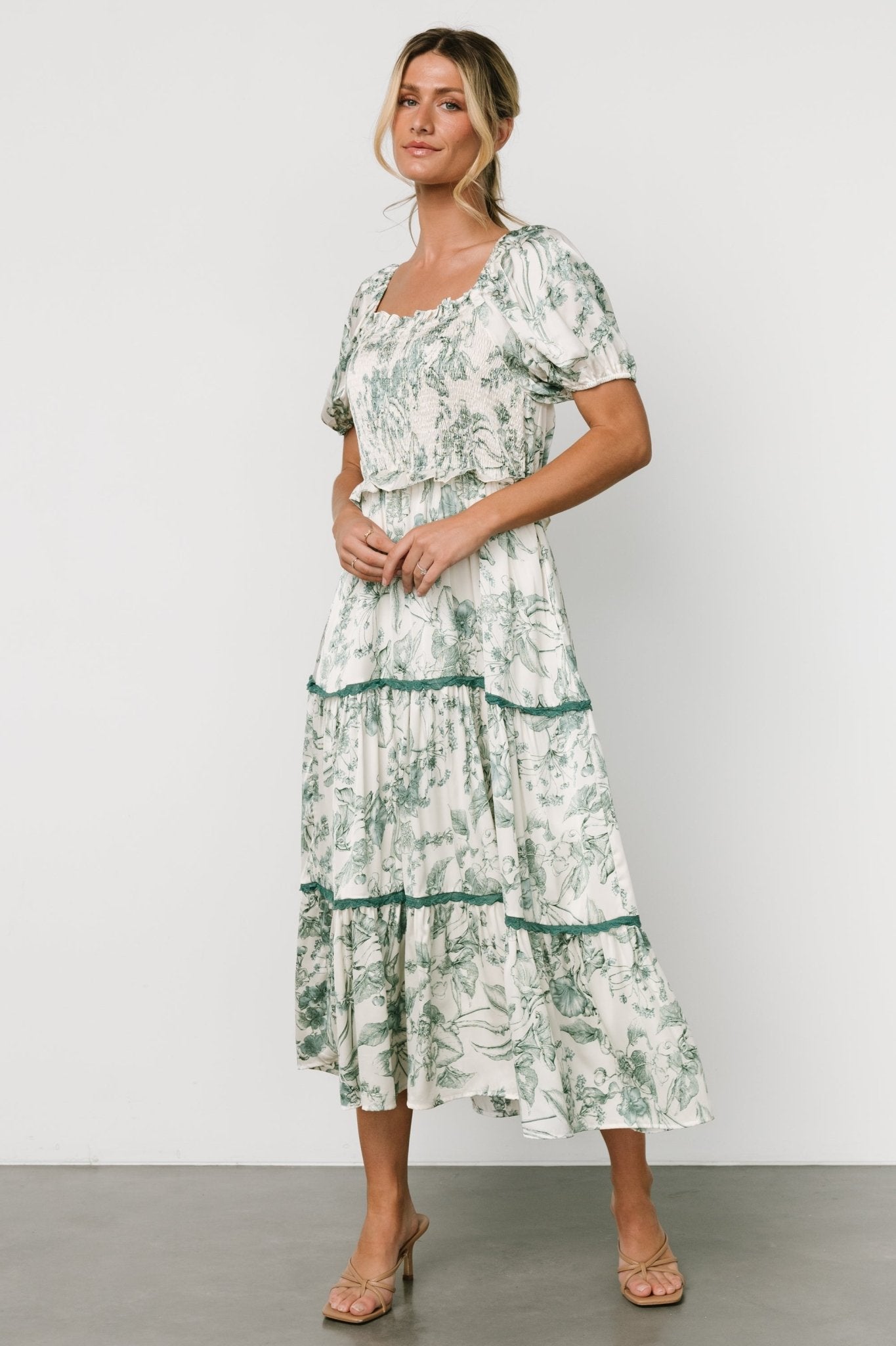 Ruthie Tiered Midi Dress | Green Print - Baltic Born