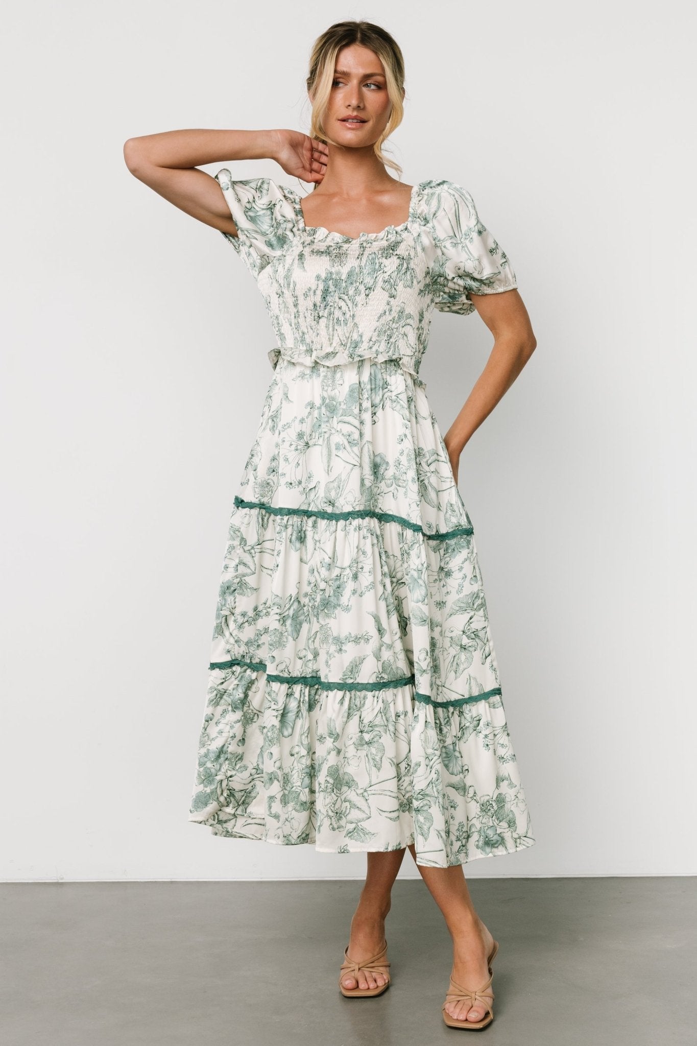 Ruthie Tiered Midi Dress | Green Print - Baltic Born