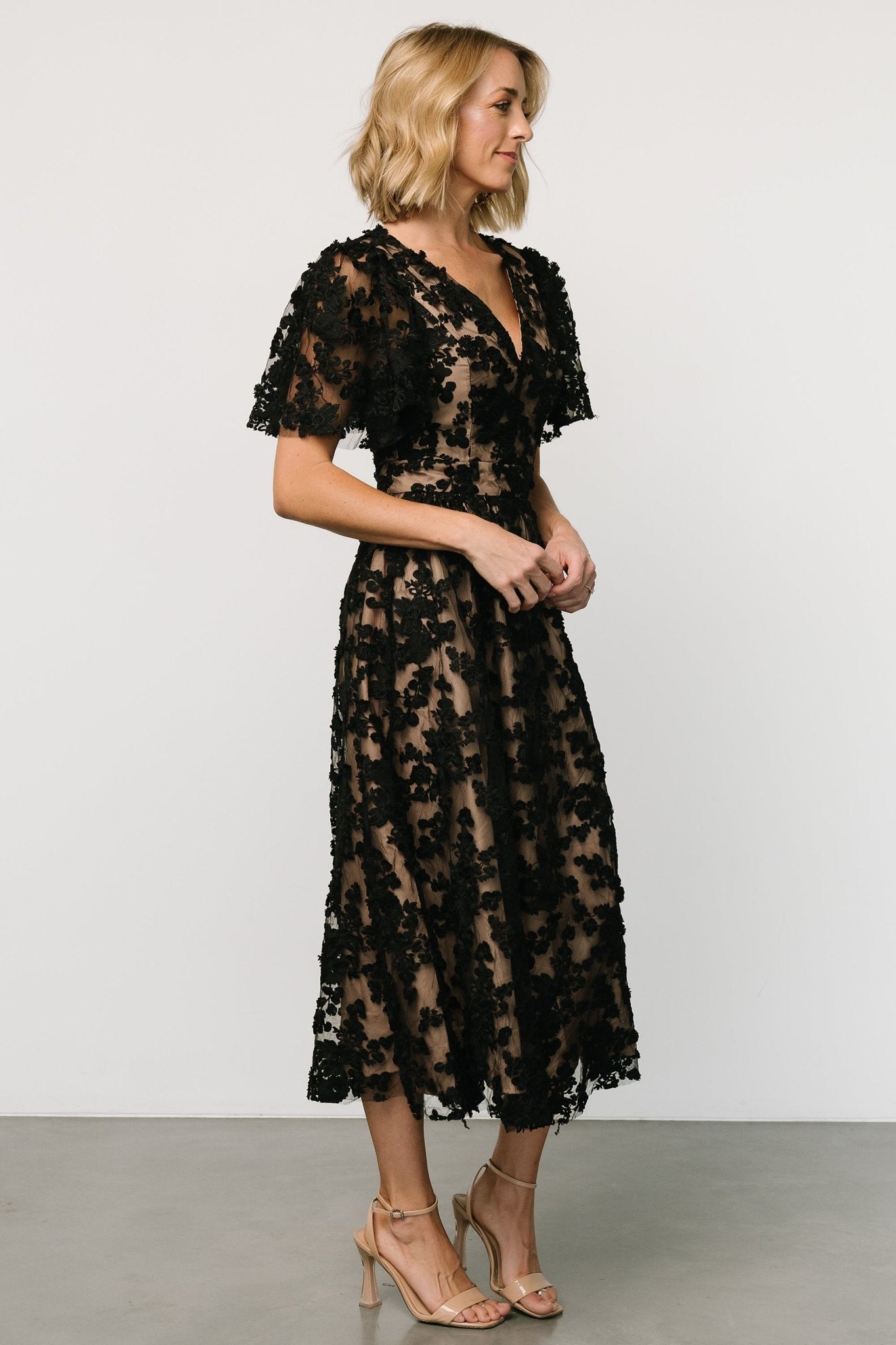 Sadie Embroidered Midi Dress | Black + Nude - Baltic Born