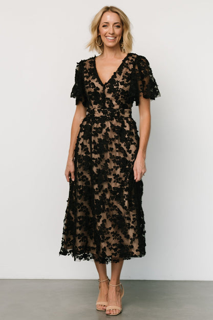 Sadie Embroidered Midi Dress | Black + Nude - Baltic Born