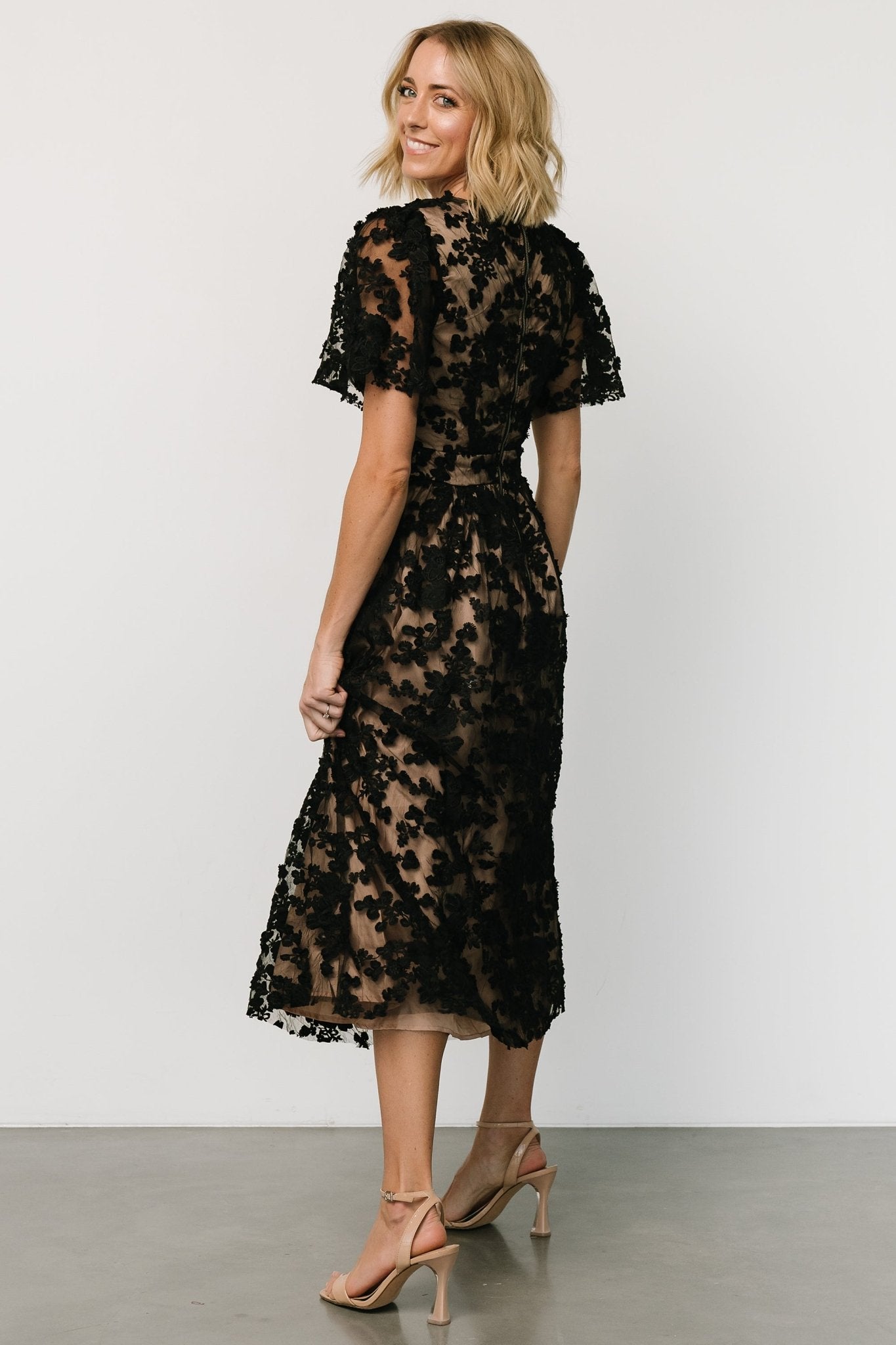 Sadie Embroidered Midi Dress | Black + Nude - Baltic Born