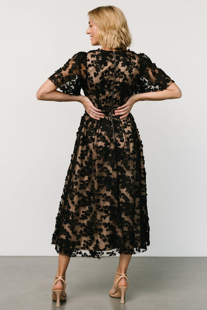 Sadie Embroidered Midi Dress | Black + Nude - Baltic Born