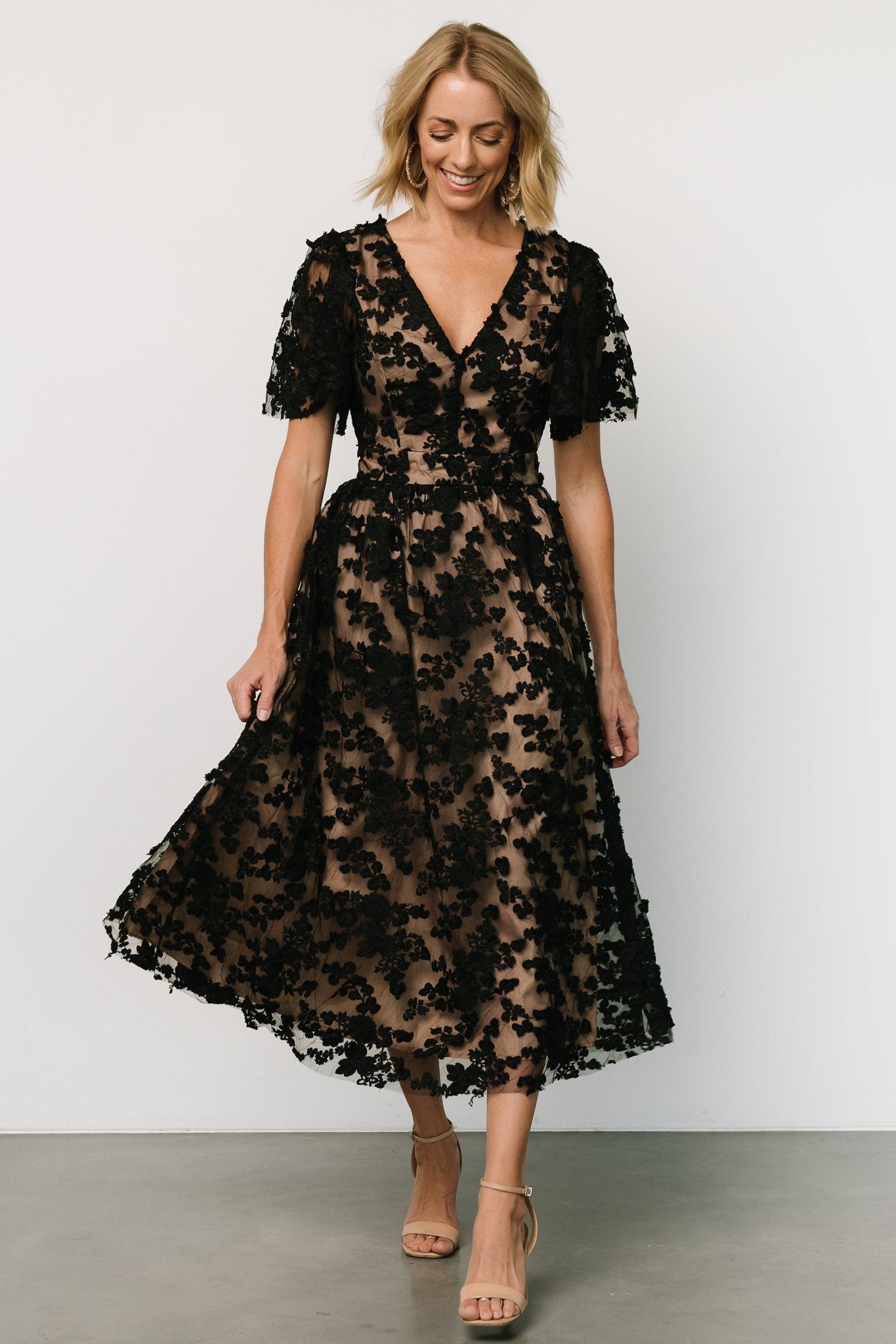 Sadie Embroidered Midi Dress | Black + Nude - Baltic Born