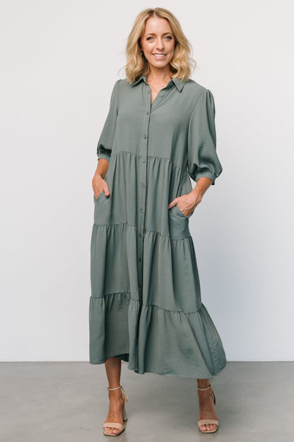 Sandy Button Tiered Dress | Jade - Baltic Born