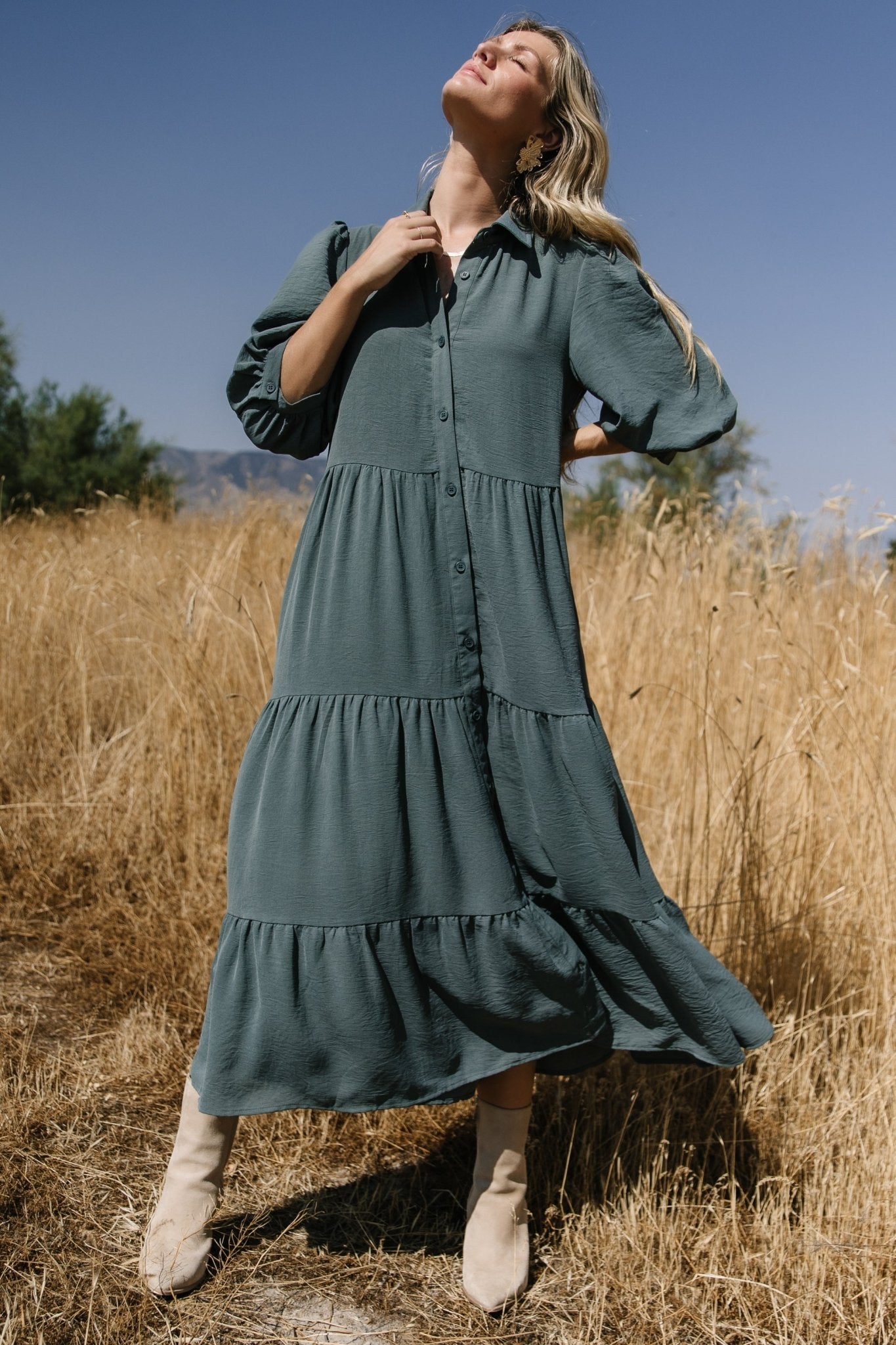 Sandy Button Tiered Dress | Jade - Baltic Born