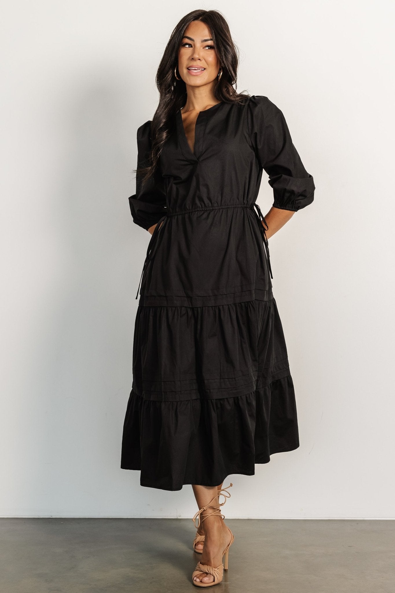 Baltic Born Womens Santa Fe Poplin Midi Dress | Black