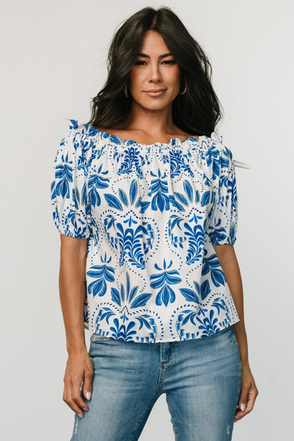 Santorini Off Shoulder Top | White + Blue - Baltic Born