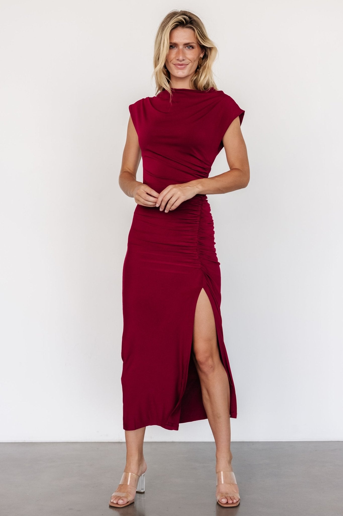 Sasha Ruched Maxi Dress | Berry - Baltic Born