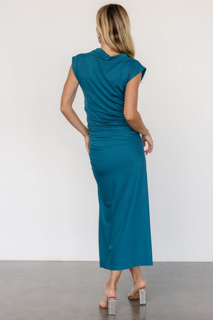 Sasha Ruched Maxi Dress | Peacock Blue - Baltic Born