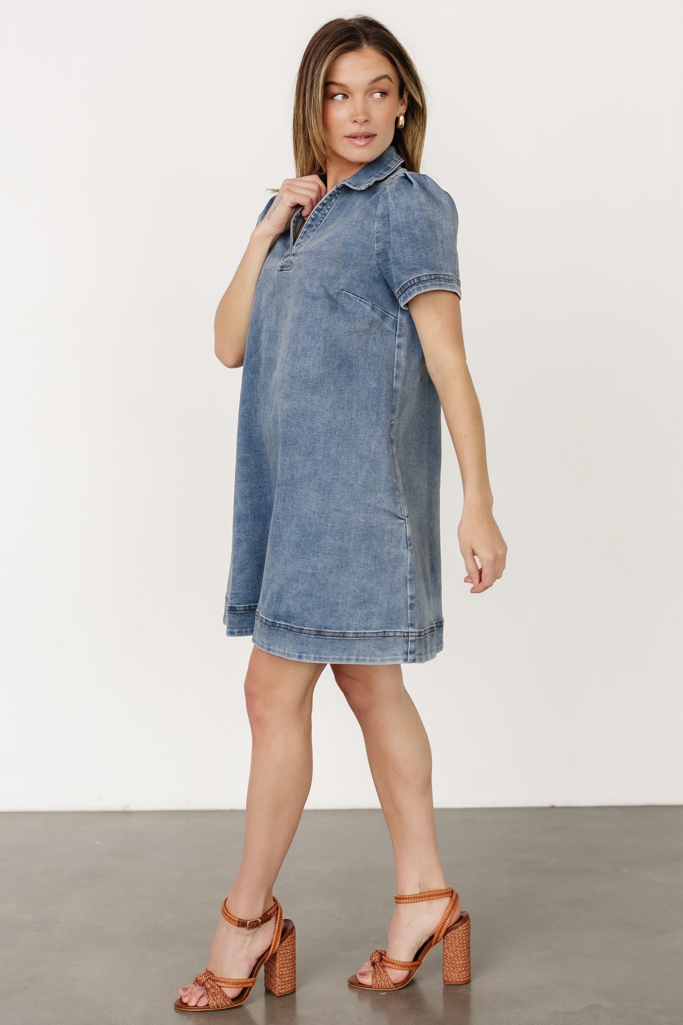 Saylor Short Denim Dress Notched Neckline | Baltic Born S Saylor Short Denim Dress Notched Neckline | Baltic Born S