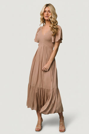 Baltic Born Womens Scarlett Smocked Dress | Mocha
