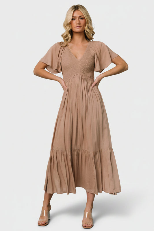 Baltic Born Womens Scarlett Smocked Dress | Mocha | Size: 2XL